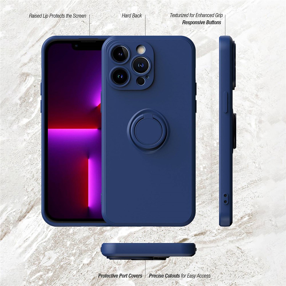 For iPhone 14 Pro 6.1 inch Ring Holder Kickstand Rubberized Phone TPU Case Car Mount Metal Sheet Protective Cover - Blue-8