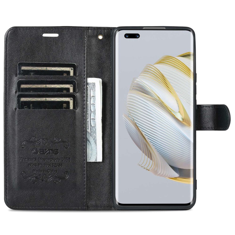 AZNS Flip Wallet Case for Huawei nova 10 4G Shockproof PU Leather Phone Cover Anti-fall Protective Cell Phone Shell with Viewing Stand - Black-2
