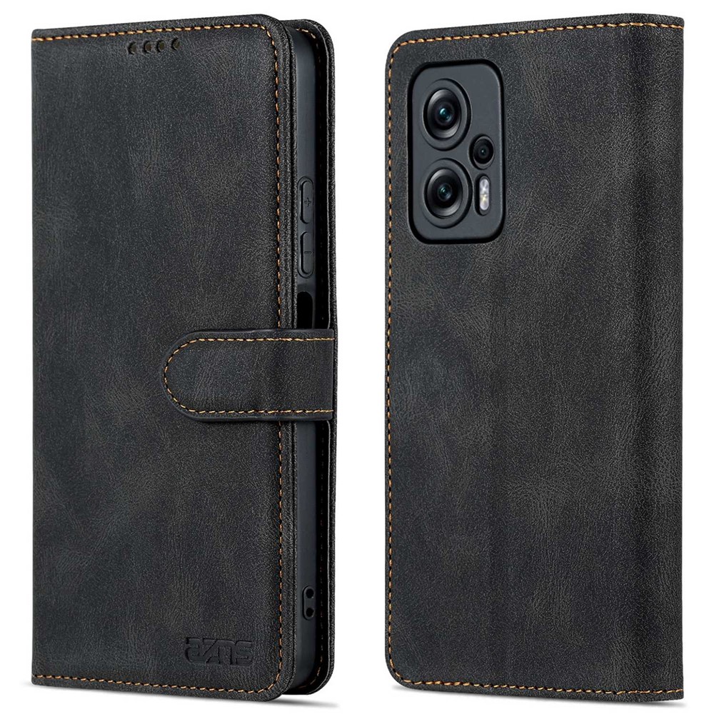 AZNS Phone Case For Xiaomi Redmi Note 11T Pro 5G / Note 11T Pro+ 5G / Poco X4 GT 5G, Drop-proof PU Leather Flip Wallet Cover Stand - Black-1