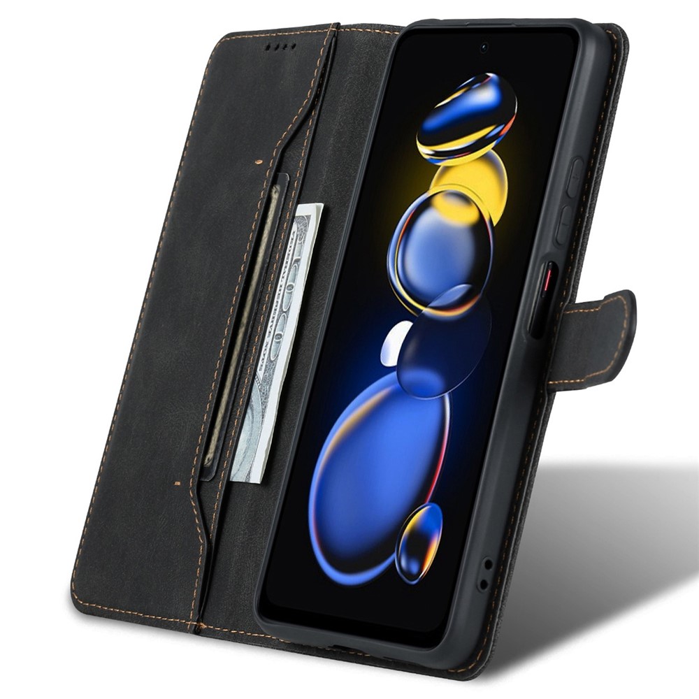 AZNS Phone Case For Xiaomi Redmi Note 11T Pro 5G / Note 11T Pro+ 5G / Poco X4 GT 5G, Drop-proof PU Leather Flip Wallet Cover Stand - Black-3