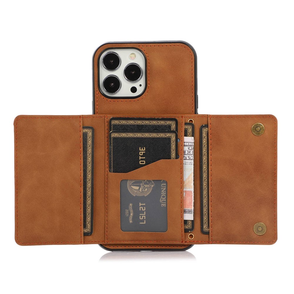 For iPhone 14 6.1 inch Drop-proof Phone Wallet Case Kickstand Multifunctional Well-protected Mobile Phone Back Cover Card Holder - Black-3