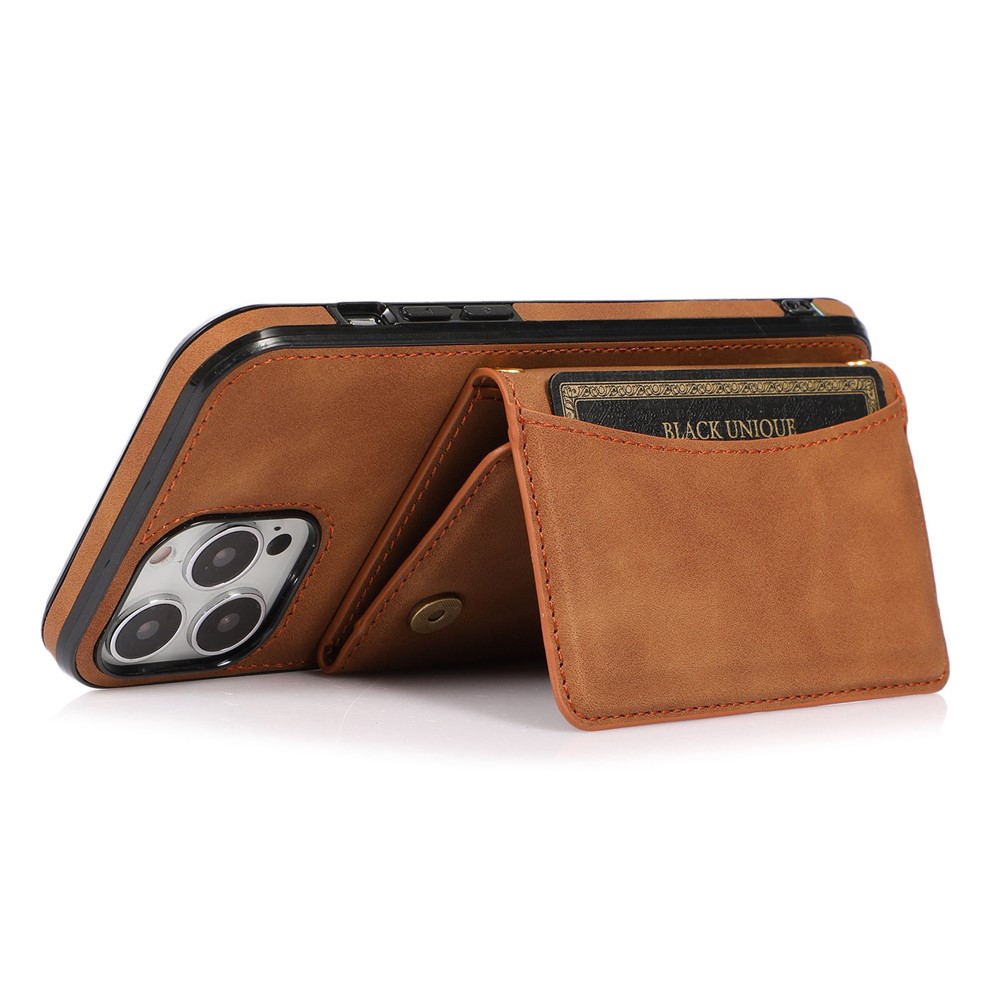 For iPhone 14 Pro Max 6.7 inch Phone Wallet Case Multifunctional Anti-scratch Mobile Phone Back Cover Card Holder - Brown-4