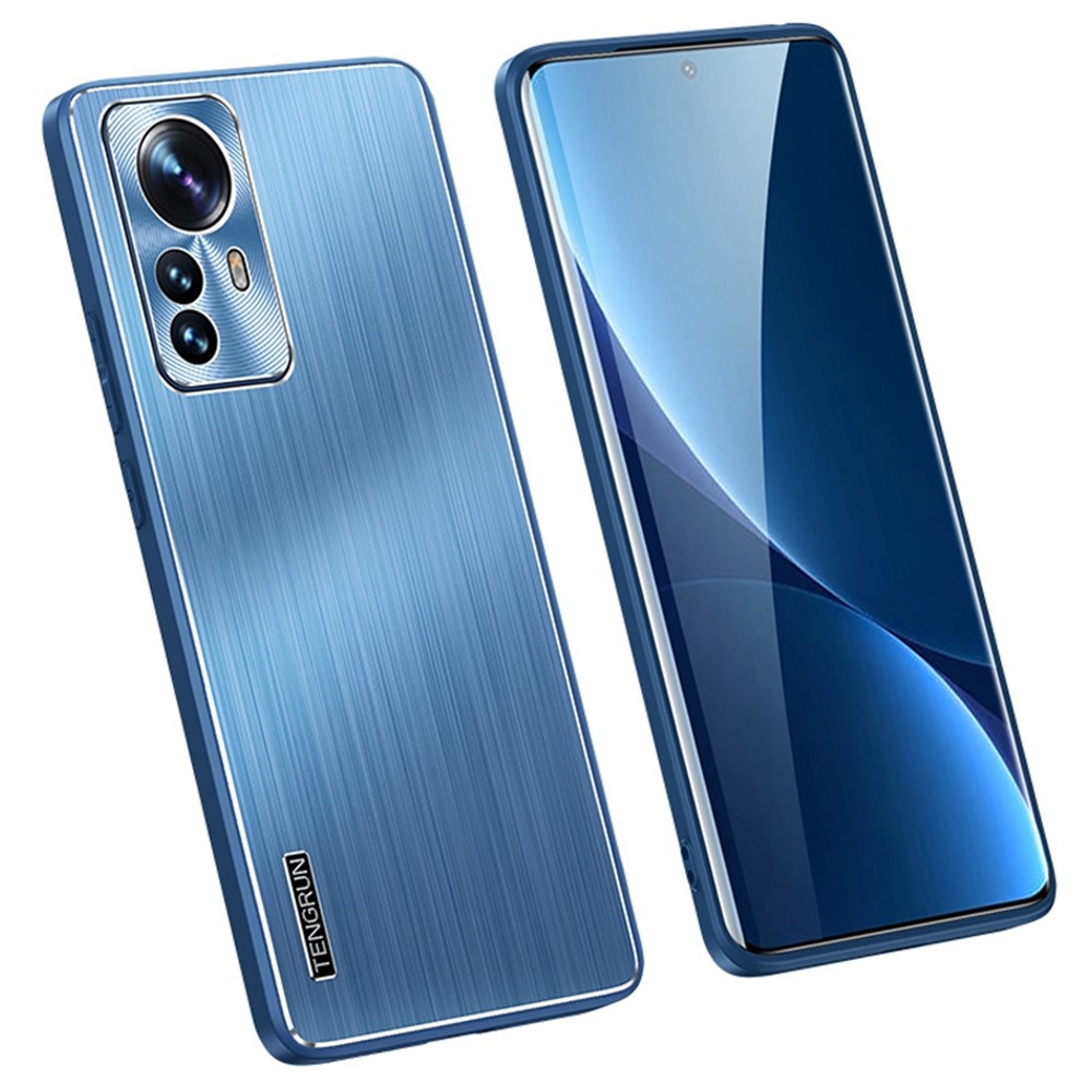 For Xiaomi 12 5G / 12X 5G / 12S 5G Brushed Phone Case Anti-drop Soft TPU Frame Metal Back Cover - Navy Blue-1