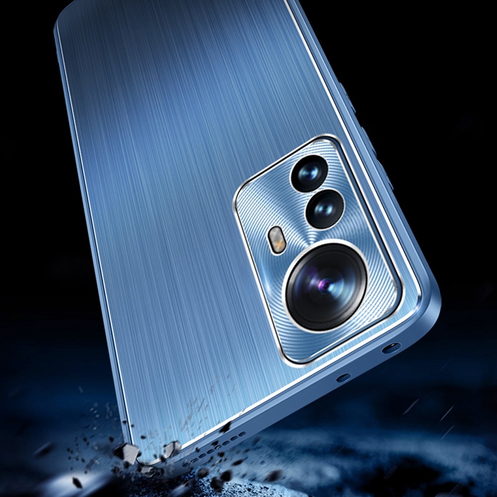 For Xiaomi 12 5G / 12X 5G / 12S 5G Brushed Phone Case Anti-drop Soft TPU Frame Metal Back Cover - Navy Blue-6