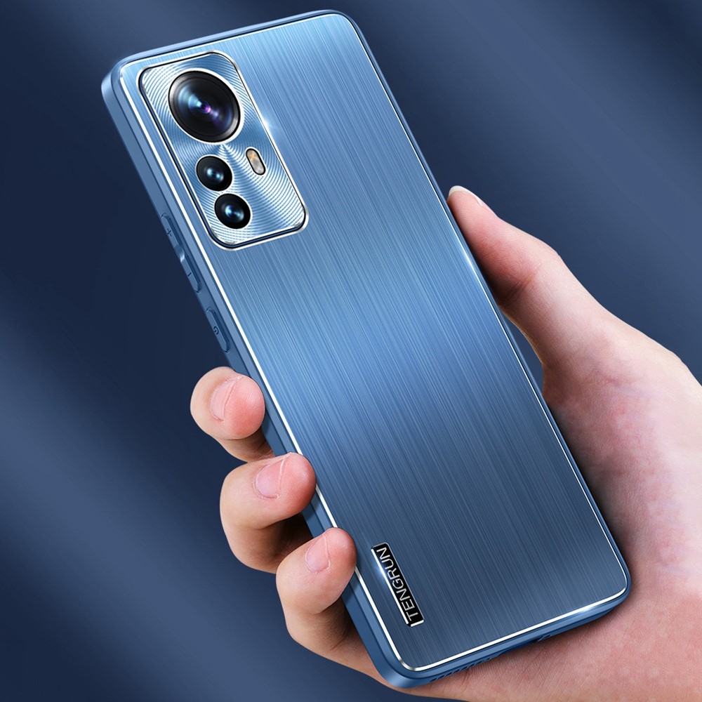 For Xiaomi 12 5G / 12X 5G / 12S 5G Brushed Phone Case Anti-drop Soft TPU Frame Metal Back Cover - Navy Blue-7