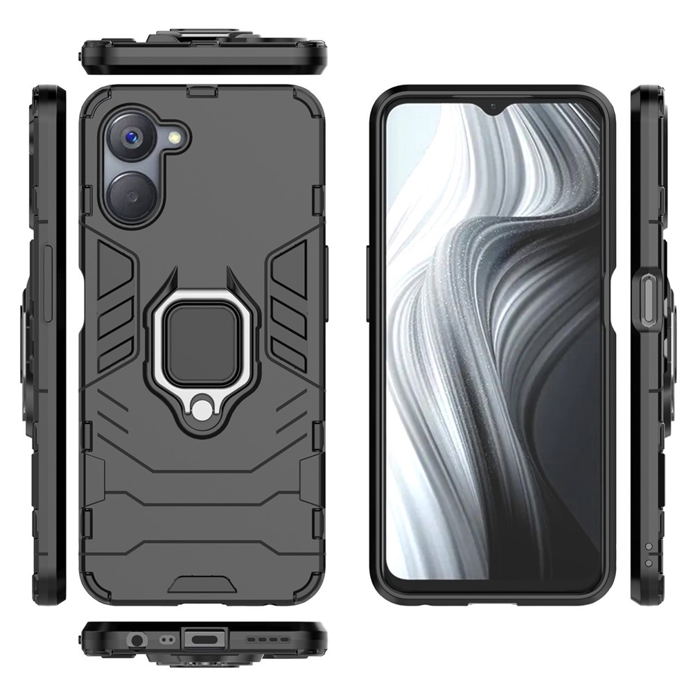 For Realme V20 5G Soft TPU Hard PC Impact-Resistant Case Ring Kickstand Shockproof Protective Phone Cover - Black-6