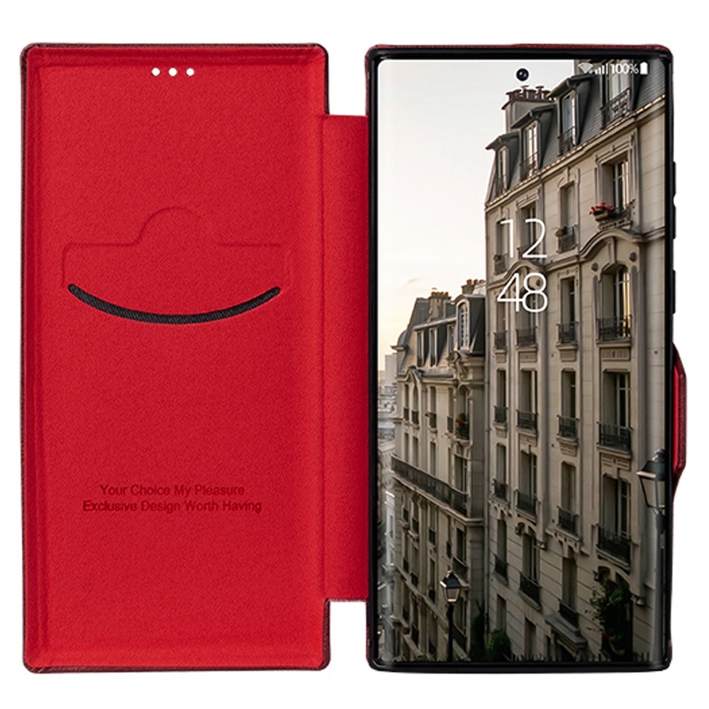 For Samsung Galaxy S22 Ultra 5G Card Holder PU Leather Cover Stand Folio Flip Protective Phone Case - Wine Red-2