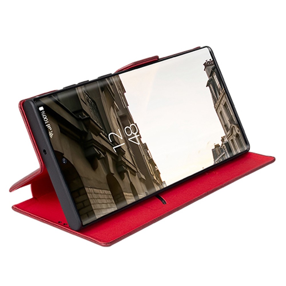 For Samsung Galaxy S22 Ultra 5G Card Holder PU Leather Cover Stand Folio Flip Protective Phone Case - Wine Red-3