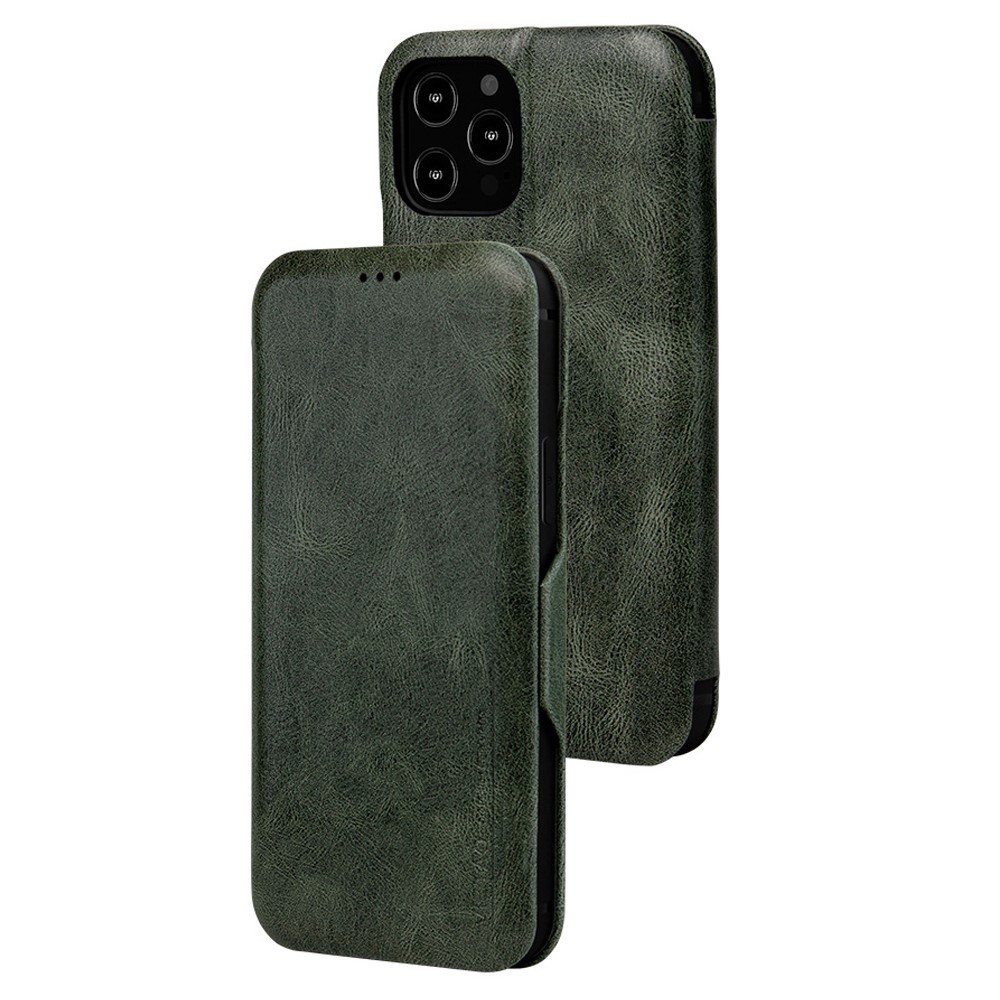For iPhone 13 Pro Max 6.7 inch PU Leather TPU Full Protection Case Folio Flip Card Slot Phone Stand Cover - Green-1