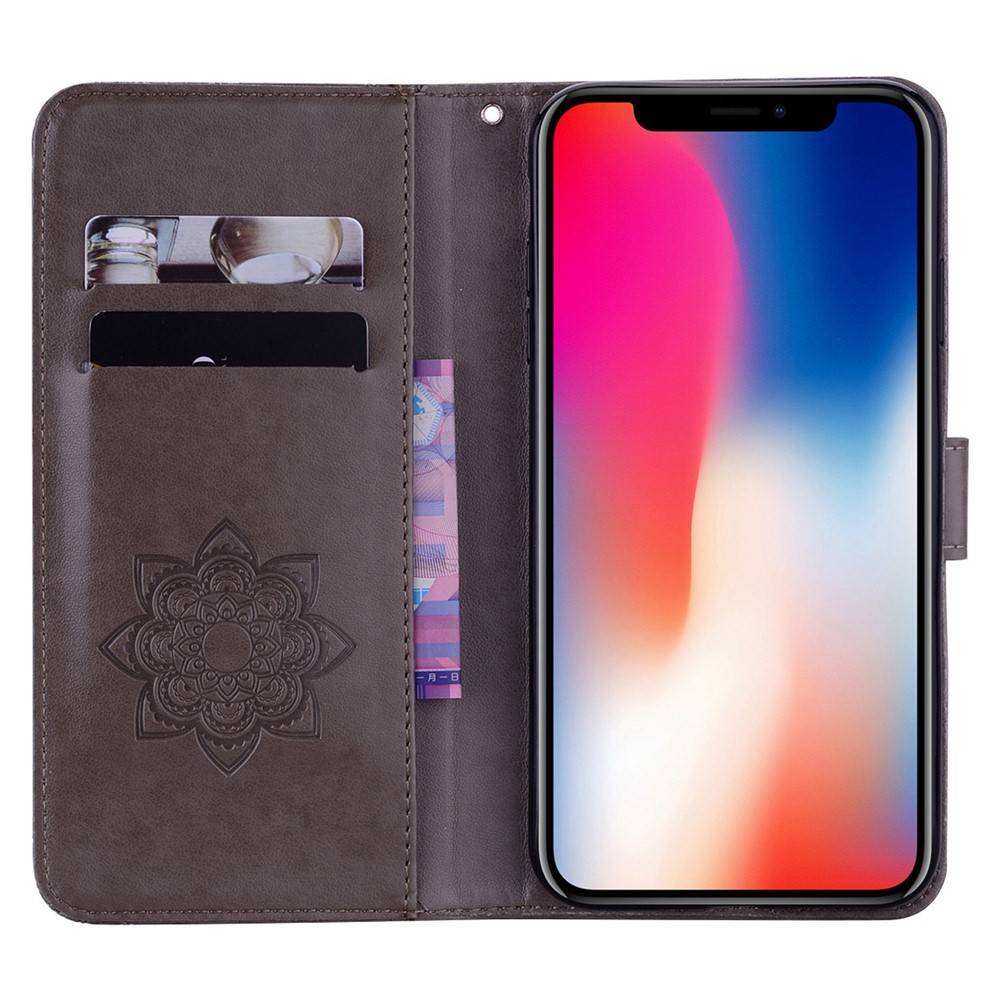 For iPhone 14 Pro 6.1 inch Anti-drop Imprinted Owl Flower Pattern PU Leather Flip Phone Case Scratch-resistant Wallet Stand Cover - Grey-2