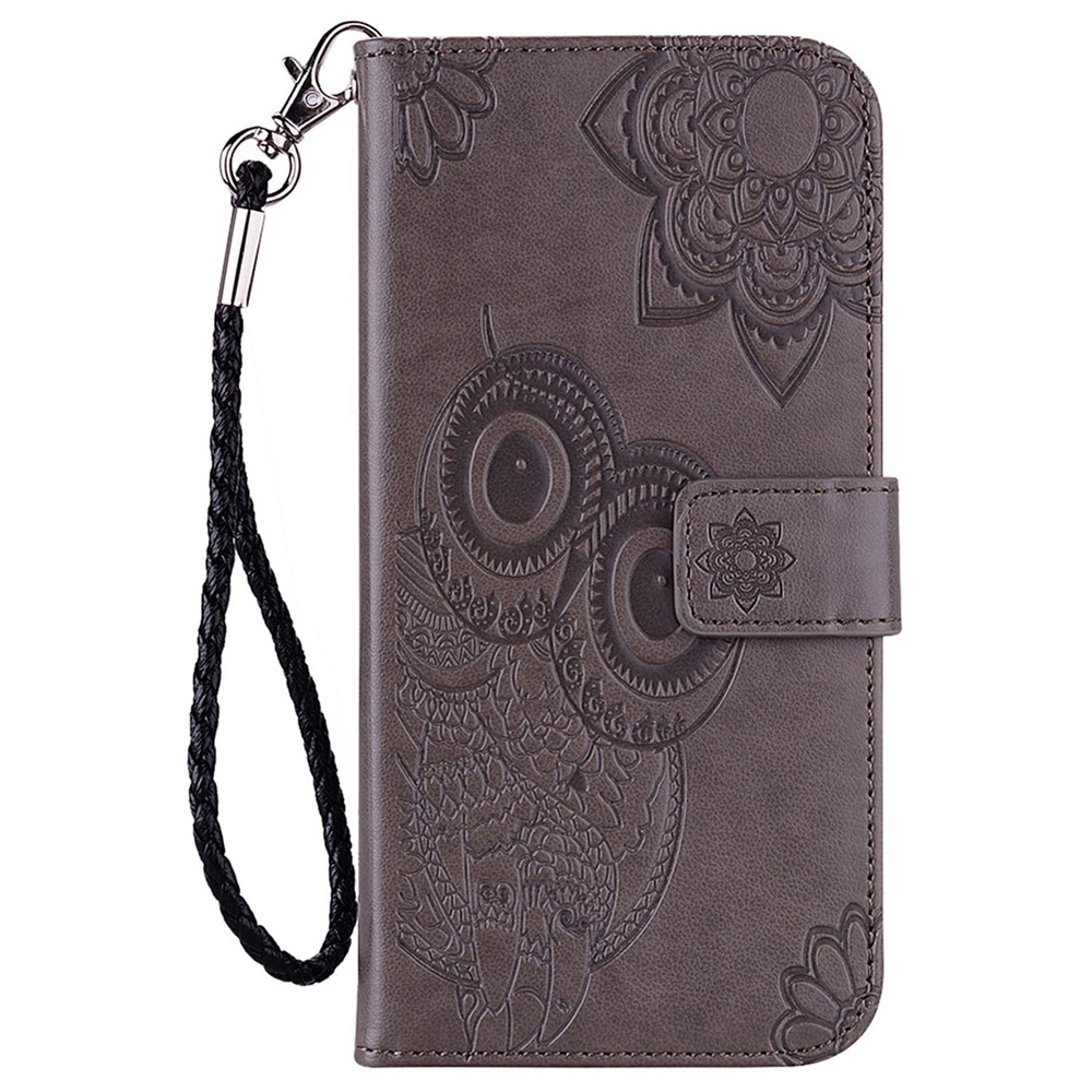 For iPhone 14 Pro 6.1 inch Anti-drop Imprinted Owl Flower Pattern PU Leather Flip Phone Case Scratch-resistant Wallet Stand Cover - Grey-5