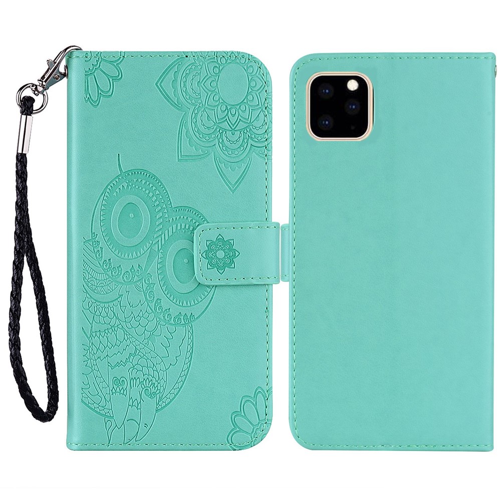 For iPhone 14 Max 6.7 inch Shockproof Flip Wallet Case Imprinted Owl Flower Pattern PU Leather Phone Stand Cover - Cyan-1