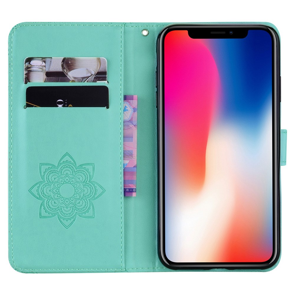 For iPhone 14 Max 6.7 inch Shockproof Flip Wallet Case Imprinted Owl Flower Pattern PU Leather Phone Stand Cover - Cyan-2