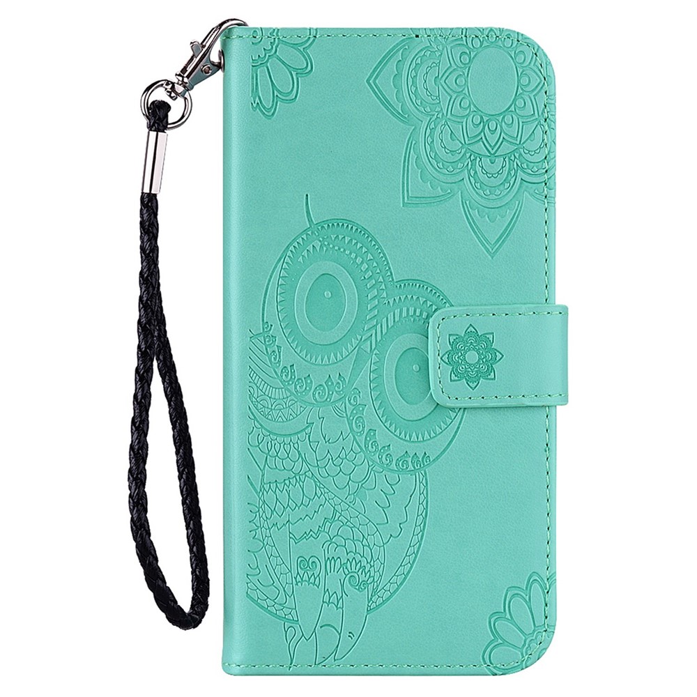 For iPhone 14 Max 6.7 inch Shockproof Flip Wallet Case Imprinted Owl Flower Pattern PU Leather Phone Stand Cover - Cyan-5