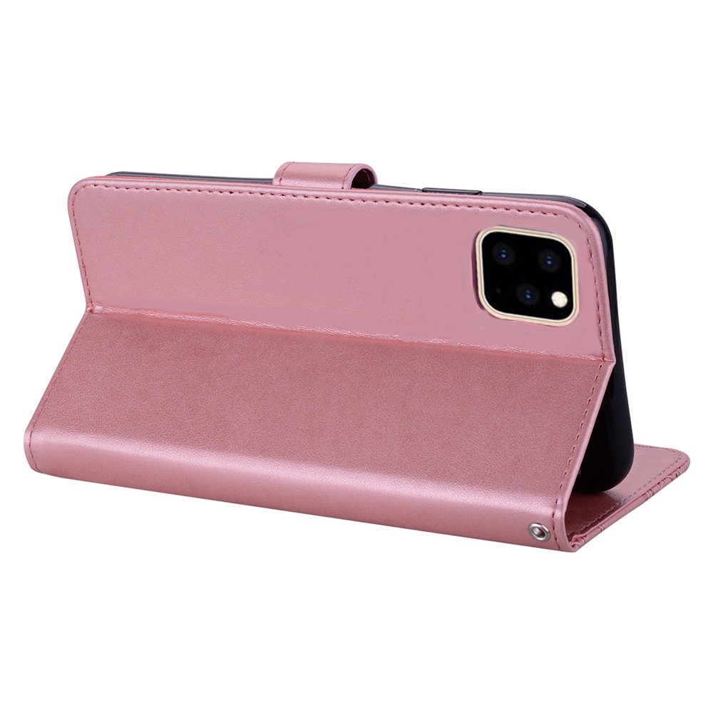 For iPhone 14 Pro 6.1 inch PU Leather Owl Flower Imprinted Wallet Stand Case Magnetic Clasp Rhinestone Decor Phone Cover - Rose Gold-3