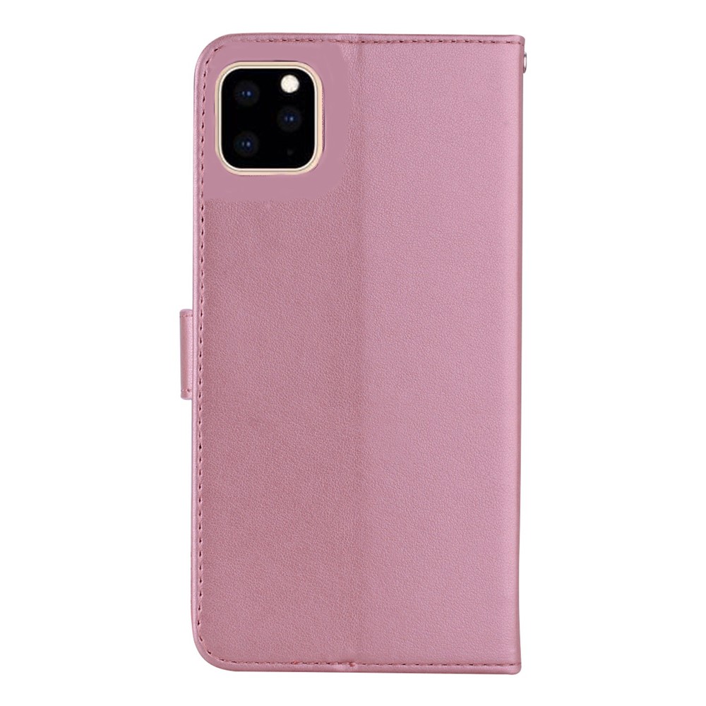 For iPhone 14 Pro 6.1 inch PU Leather Owl Flower Imprinted Wallet Stand Case Magnetic Clasp Rhinestone Decor Phone Cover - Rose Gold-6
