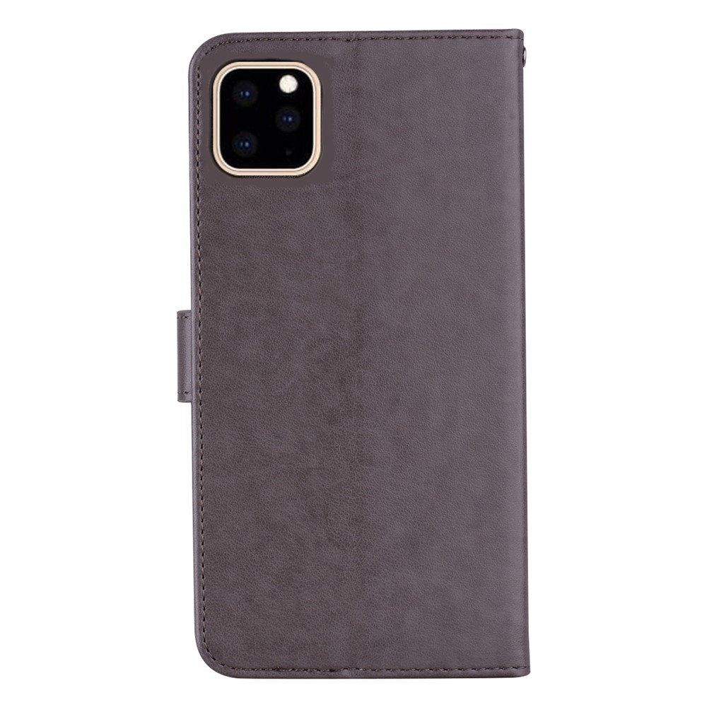 Imprinted Owl Flower Pattern Phone Cover for iPhone 14 6.1 inch, Foldable Stand Shockproof Leather Wallet Case - Grey-6