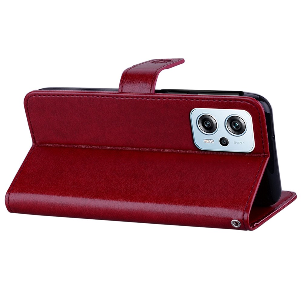 For Xiaomi Poco X4 GT 5G / Redmi Note 11T Pro 5G / Note 11T Pro+ 5G Rhinestone Decor Owl Flower Imprinted Leather Phone Case with Wallet Stand - Red-3