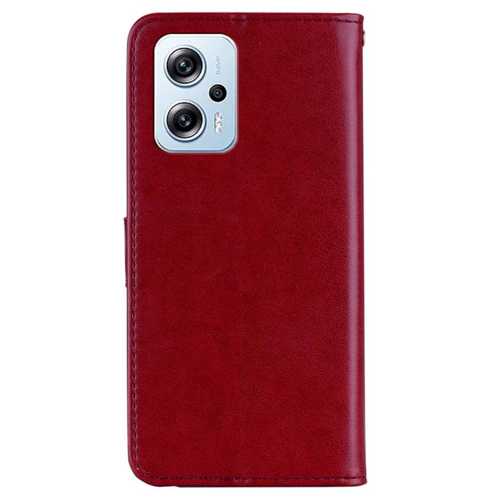 For Xiaomi Poco X4 GT 5G / Redmi Note 11T Pro 5G / Note 11T Pro+ 5G Rhinestone Decor Owl Flower Imprinted Leather Phone Case with Wallet Stand - Red-7