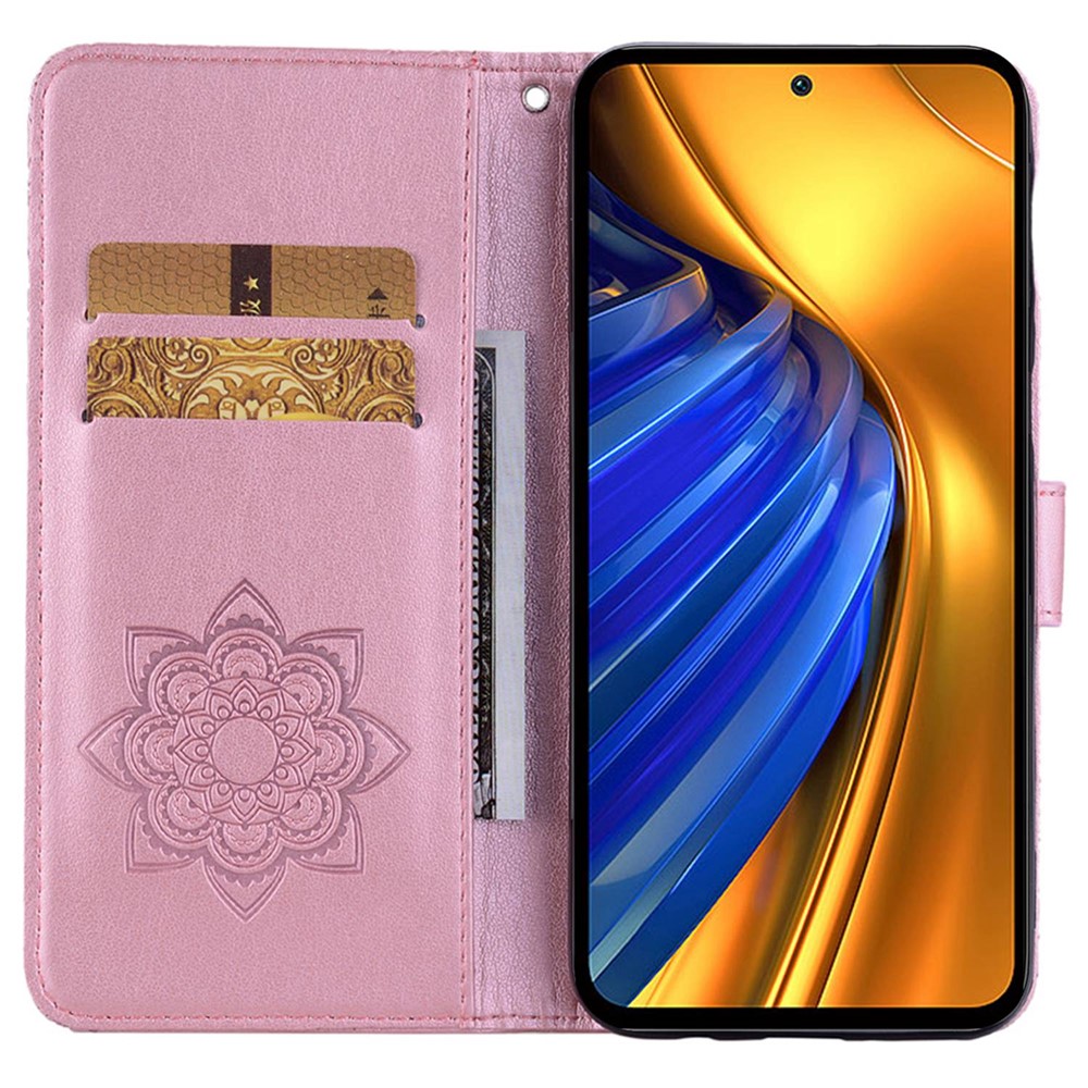 For Xiaomi Poco F4 GT / Redmi K50 Gaming 5G Folio Flip PU Leather Case Imprinted Owl Flower Pattern Phone Protective Cover with Wallet Stand - Rose Gold-2