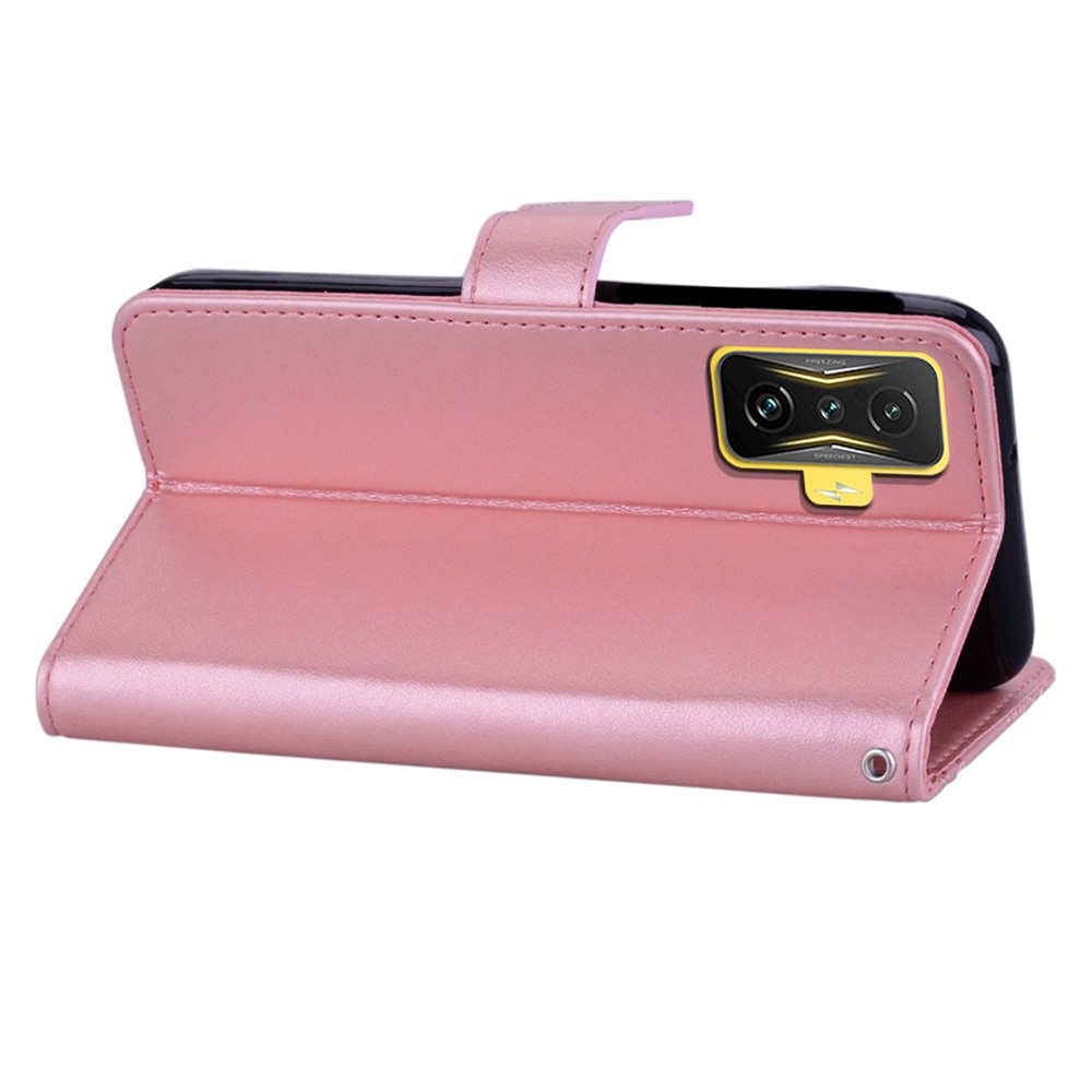 For Xiaomi Poco F4 GT / Redmi K50 Gaming 5G Folio Flip PU Leather Case Imprinted Owl Flower Pattern Phone Protective Cover with Wallet Stand - Rose Gold-3