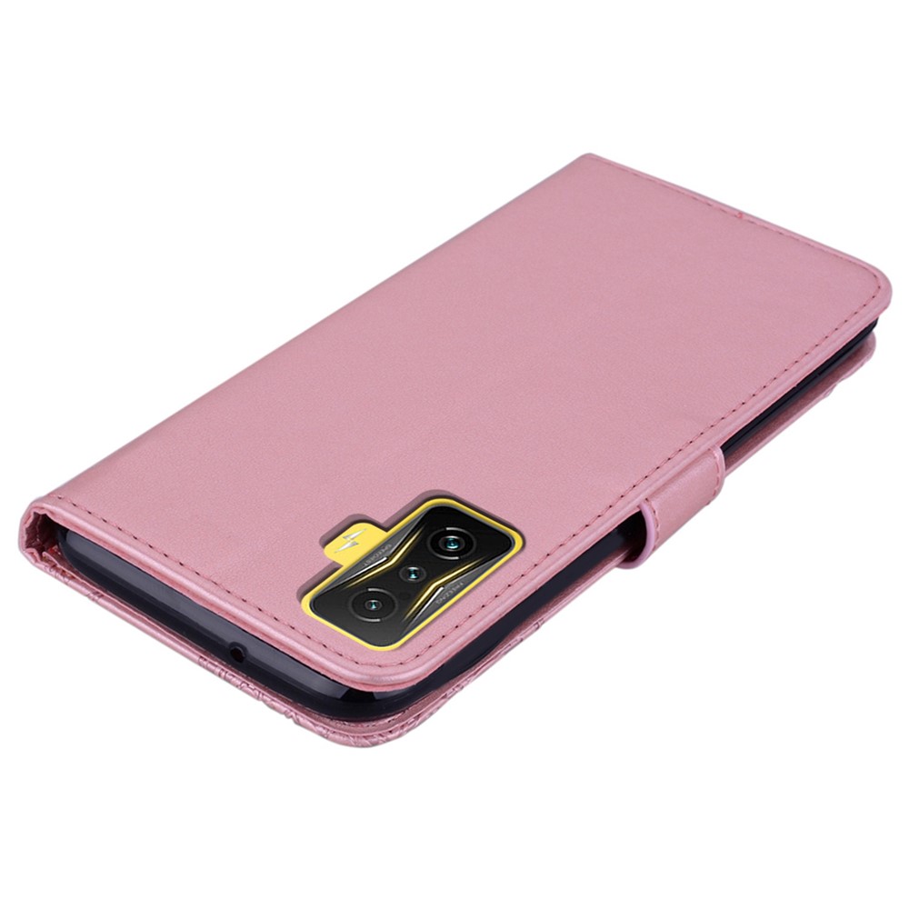 For Xiaomi Poco F4 GT / Redmi K50 Gaming 5G Folio Flip PU Leather Case Imprinted Owl Flower Pattern Phone Protective Cover with Wallet Stand - Rose Gold-4