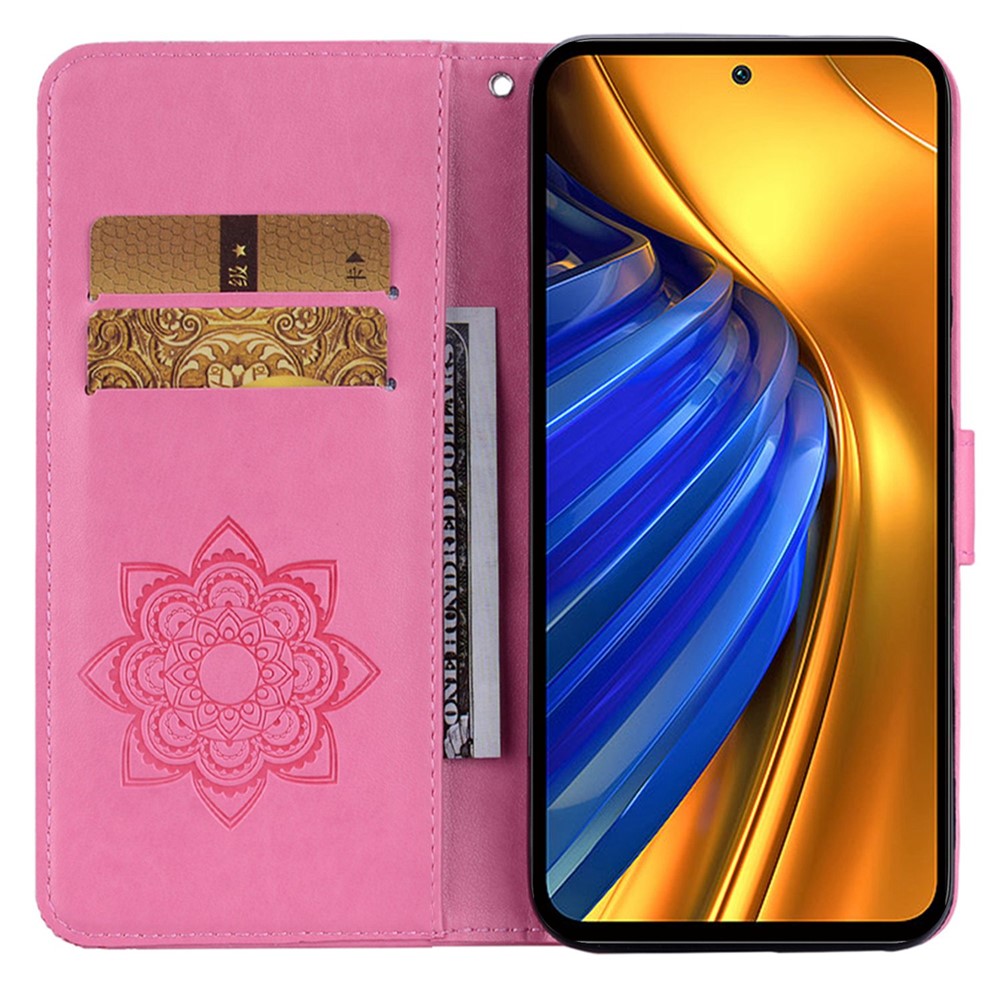 For Xiaomi Poco F4 GT / Redmi K50 Gaming 5G Rhinestone Decor Wallet Stand Case PU Leather Imprinting Owl Flower Pattern Phone Shell - Rose-2