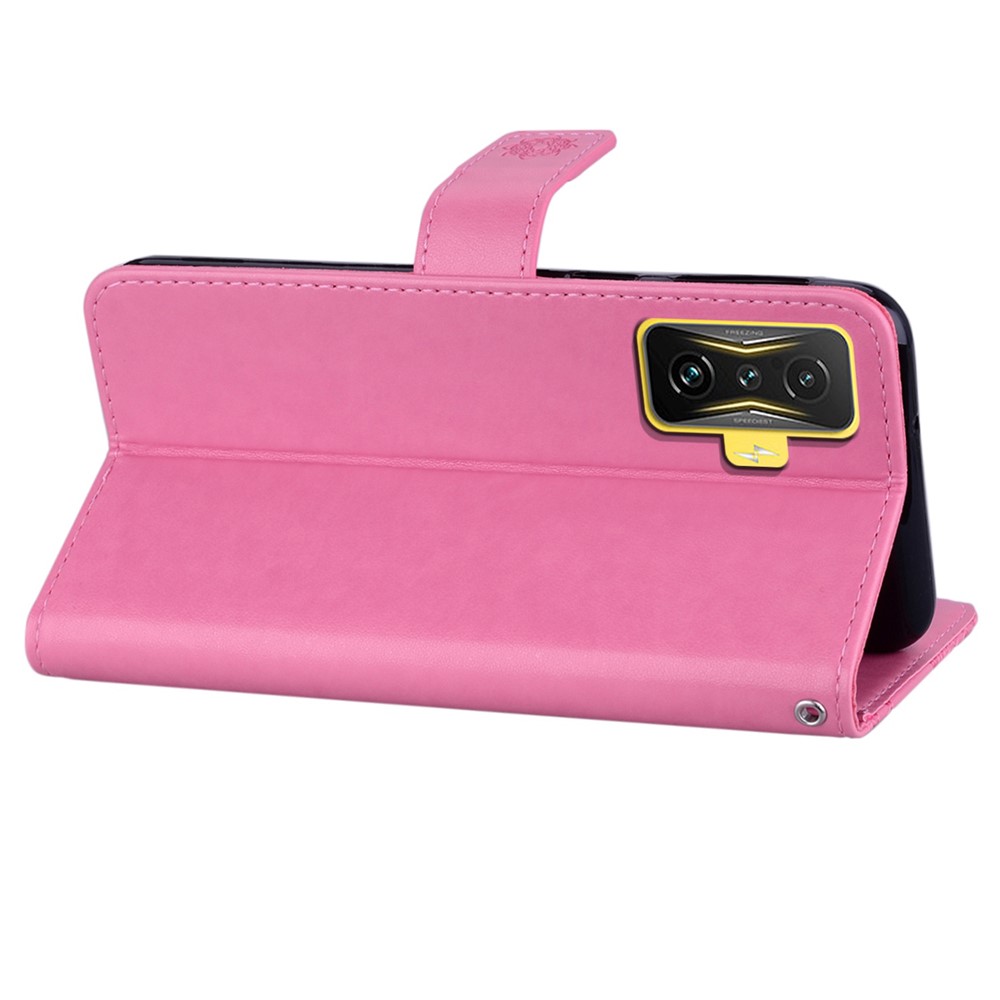 For Xiaomi Poco F4 GT / Redmi K50 Gaming 5G Rhinestone Decor Wallet Stand Case PU Leather Imprinting Owl Flower Pattern Phone Shell - Rose-3