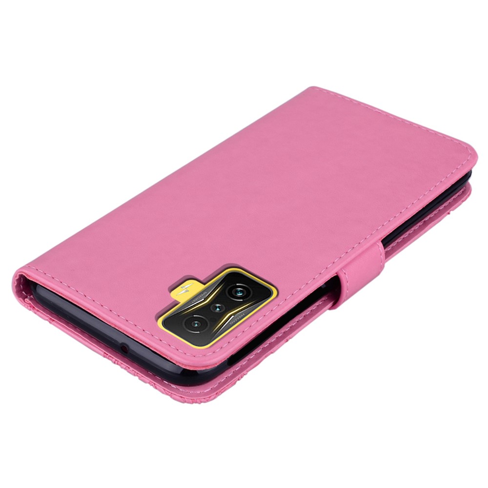 For Xiaomi Poco F4 GT / Redmi K50 Gaming 5G Rhinestone Decor Wallet Stand Case PU Leather Imprinting Owl Flower Pattern Phone Shell - Rose-5
