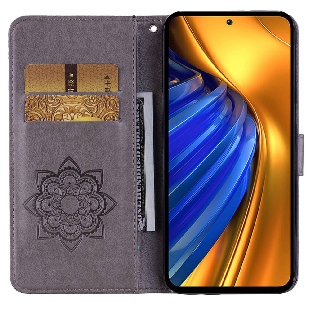 For Xiaomi Poco F4 5G / Redmi K40S 5G Owl Flower Pattern Imprinted Magnetic Clasp Stand Case PU Leather Phone Wallet Cover - Grey-2