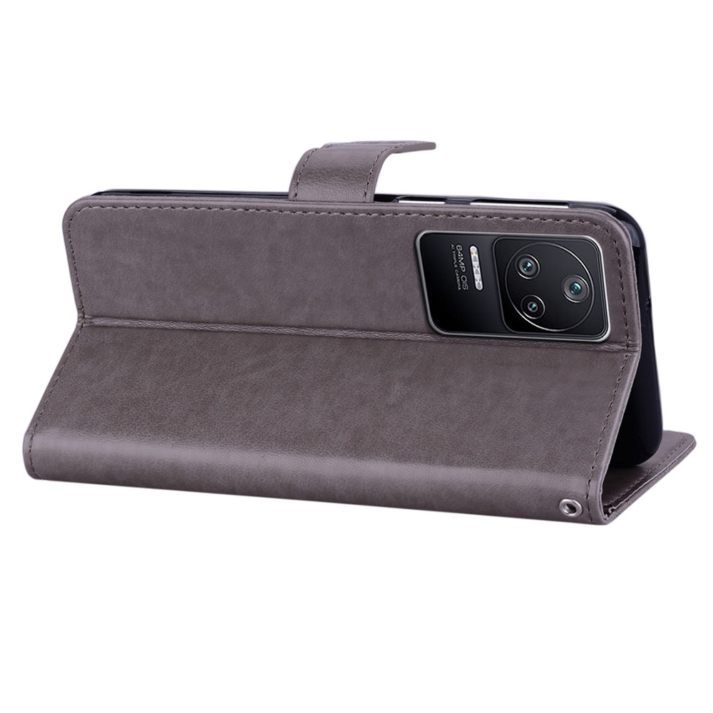 For Xiaomi Poco F4 5G / Redmi K40S 5G Owl Flower Pattern Imprinted Magnetic Clasp Stand Case PU Leather Phone Wallet Cover - Grey-3