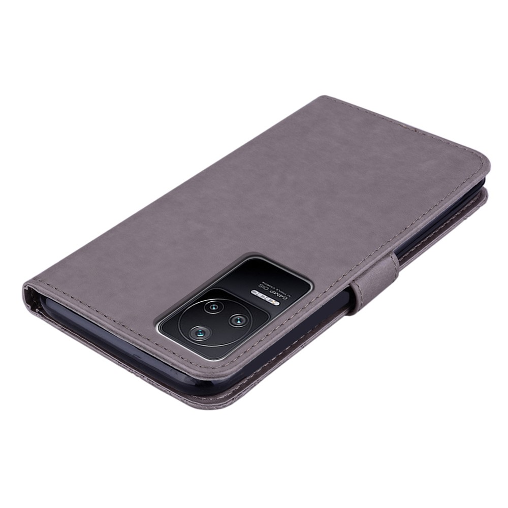 For Xiaomi Poco F4 5G / Redmi K40S 5G Owl Flower Pattern Imprinted Magnetic Clasp Stand Case PU Leather Phone Wallet Cover - Grey-4
