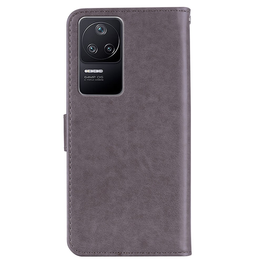 For Xiaomi Poco F4 5G / Redmi K40S 5G Owl Flower Pattern Imprinted Magnetic Clasp Stand Case PU Leather Phone Wallet Cover - Grey-7