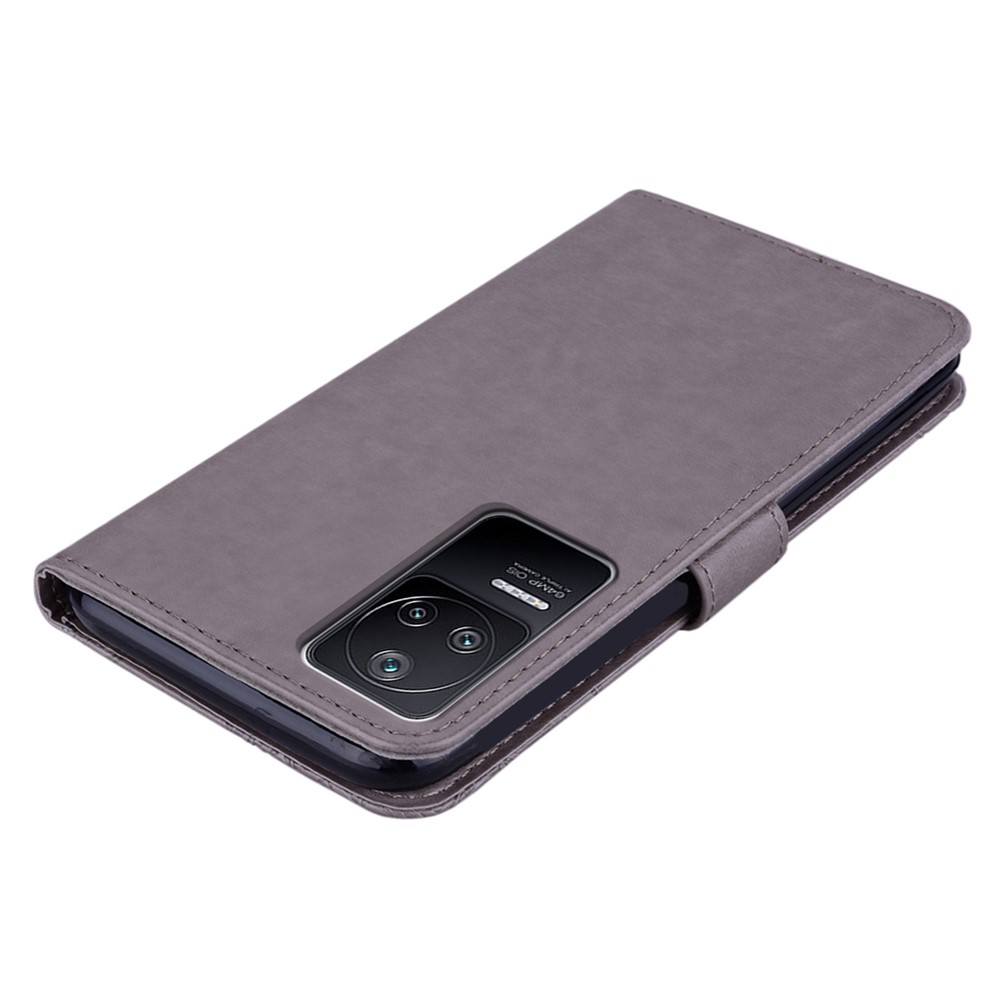 For Xiaomi Poco F4 5G / Redmi K40S 5G Rhinestone Decor Anti-scratch Phone Cover Stand Wallet Leather Case with Imprinting Owl Flower Pattern - Grey-5