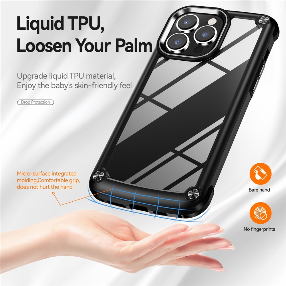 For iPhone 14 Pro Max 6.7 inch Drop-proof Phone Case Anti-scratch PC+TPU Mobile Phone Protective Back Cover Support Wireless Charging - Black-7