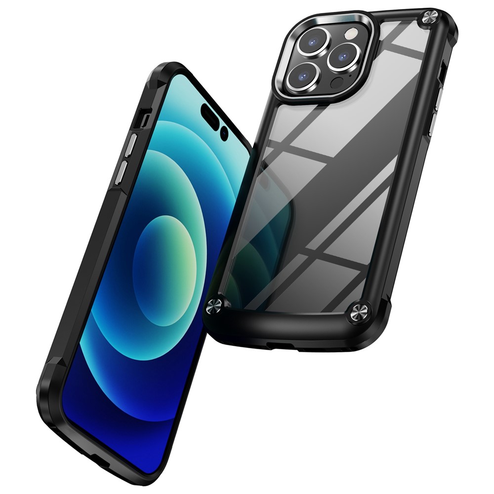 For iPhone 14 Pro Max 6.7 inch Drop-proof Phone Case Anti-scratch PC+TPU Mobile Phone Protective Back Cover Support Wireless Charging - Black-8