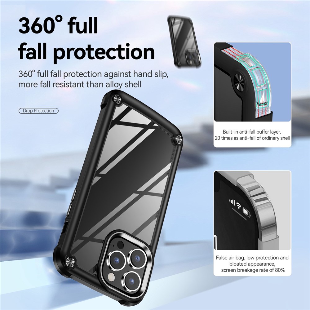 For iPhone 14 Pro 6.1 inch Full Protection Phone Case Anti-drop PC+TPU Mobile Phone Hybrid Back Cover Support Wireless Charging - Black-2