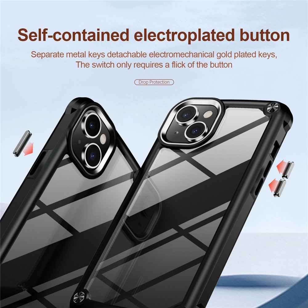 Drop-proof Phone Case for iPhone 14 6.1 inch, PC+TPU Mobile Phone Hybrid Back Cover - Black-4