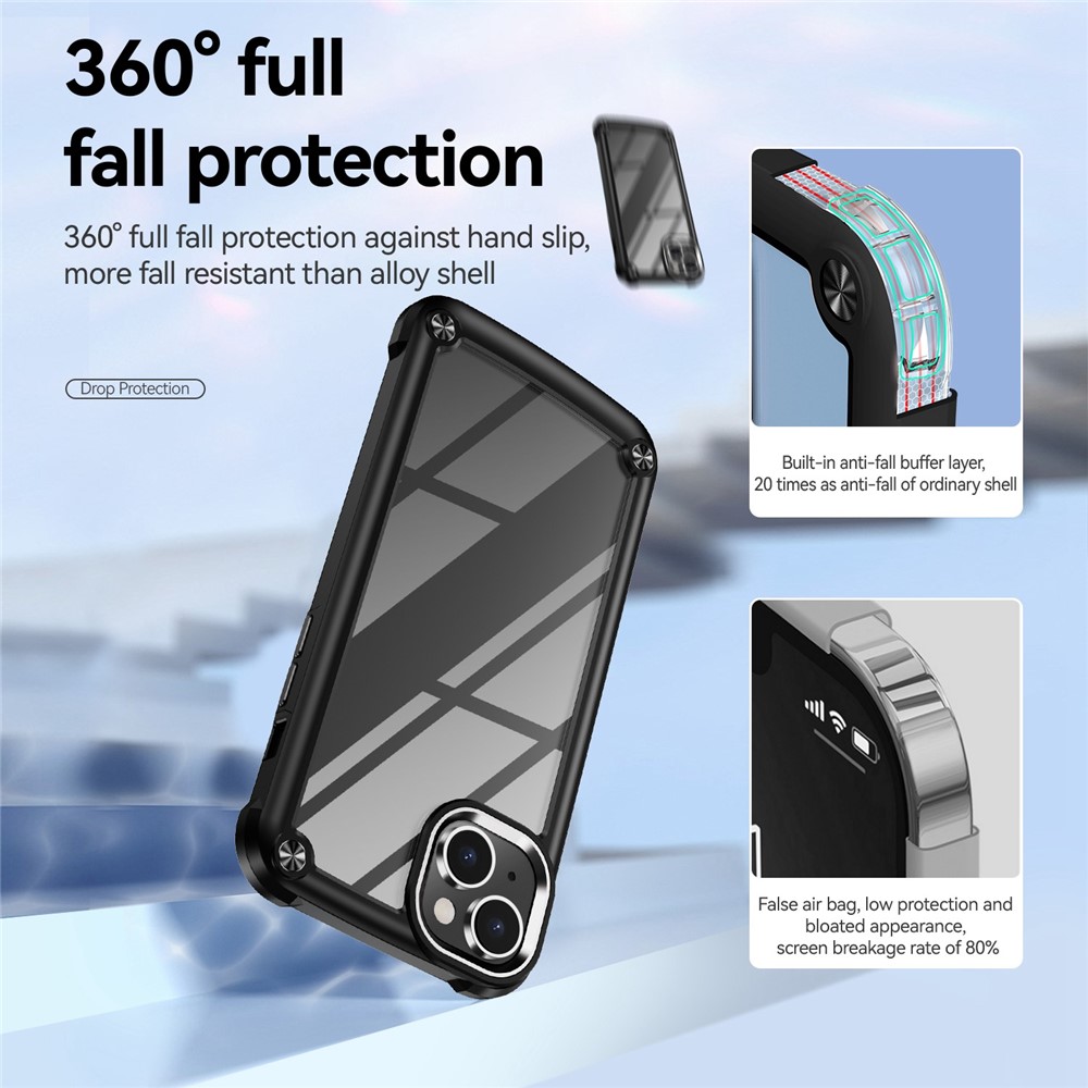 Drop-proof Phone Case for iPhone 14 6.1 inch, PC+TPU Mobile Phone Hybrid Back Cover - Black-5
