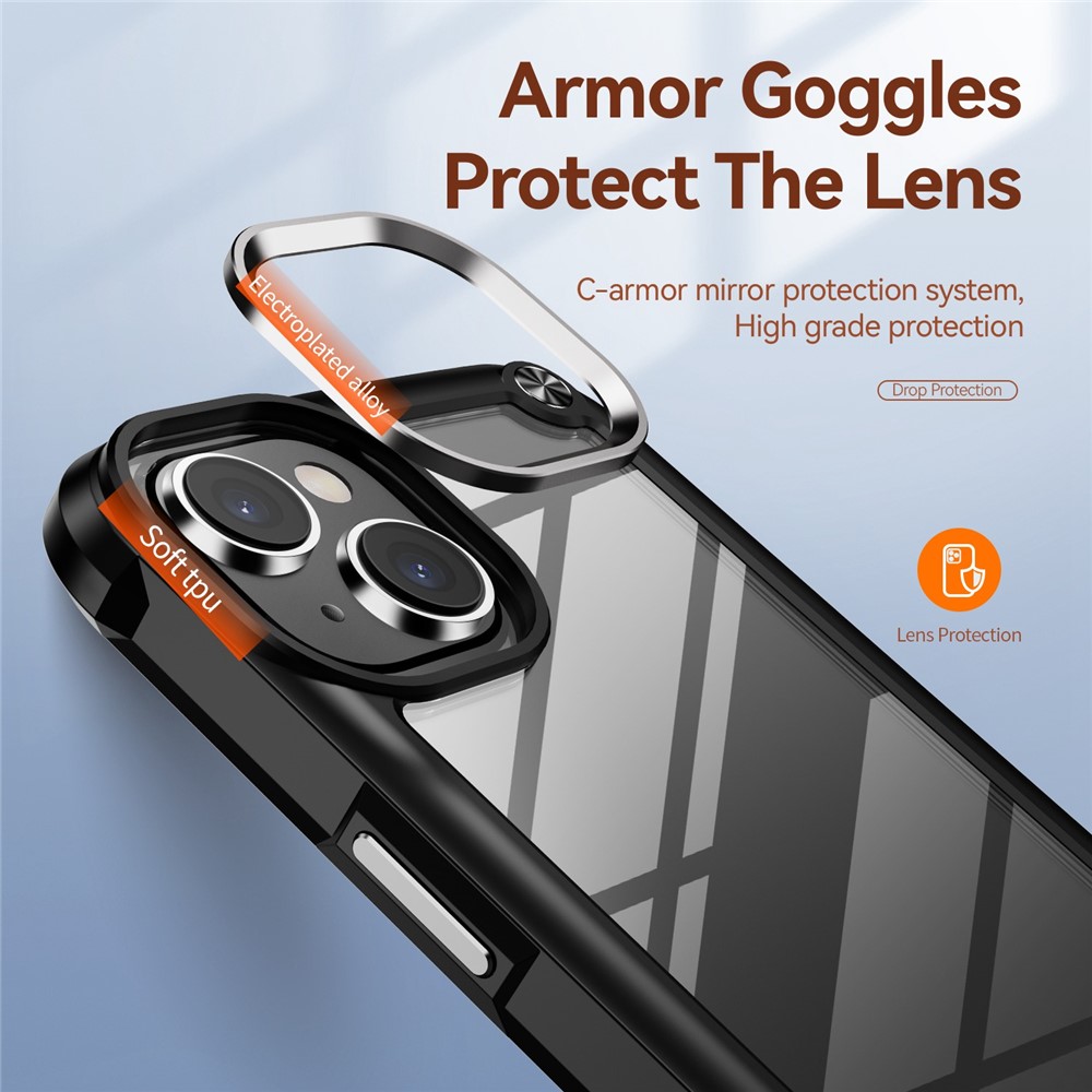 Drop-proof Phone Case for iPhone 14 6.1 inch, PC+TPU Mobile Phone Hybrid Back Cover - Black-6