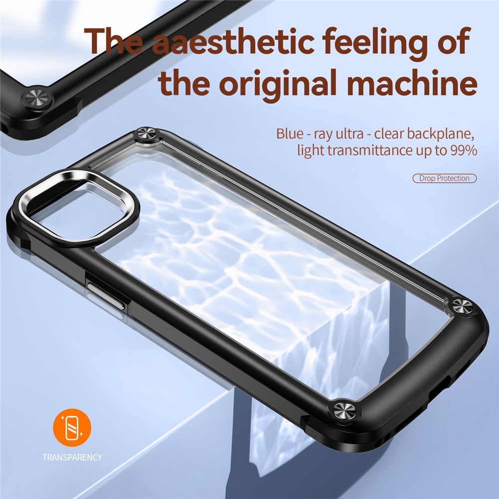 Drop-proof Phone Case for iPhone 14 6.1 inch, PC+TPU Mobile Phone Hybrid Back Cover - Black-8