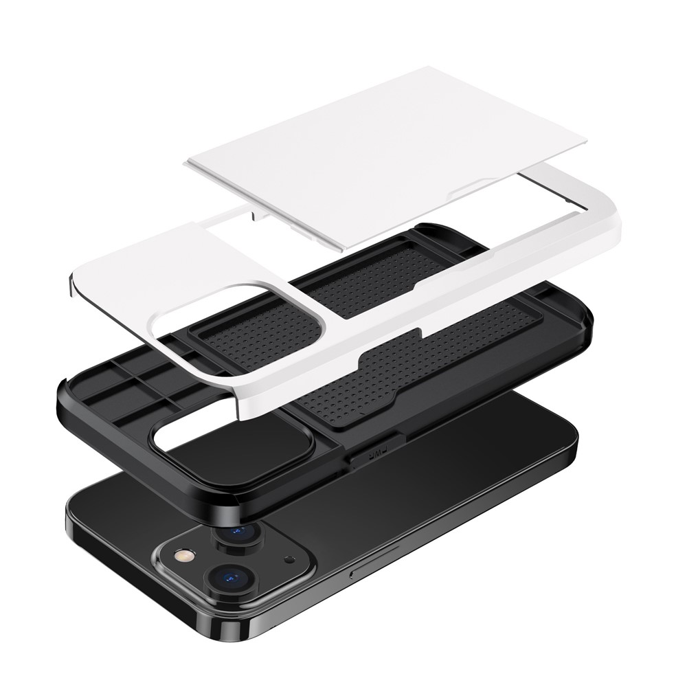 Slide Card Holder Phone Case for iPhone 14 6.1 inch, Drop-proof Protection TPU + PC Hybrid Cover - White-3