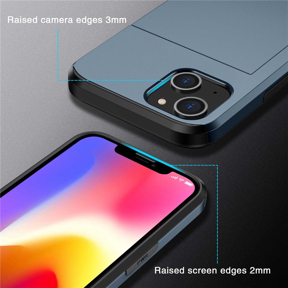 Card Holder Phone Case for iPhone 14 Max 6.7 inch, TPU + PC Dual Layer Protective Cover - Navy Blue-10