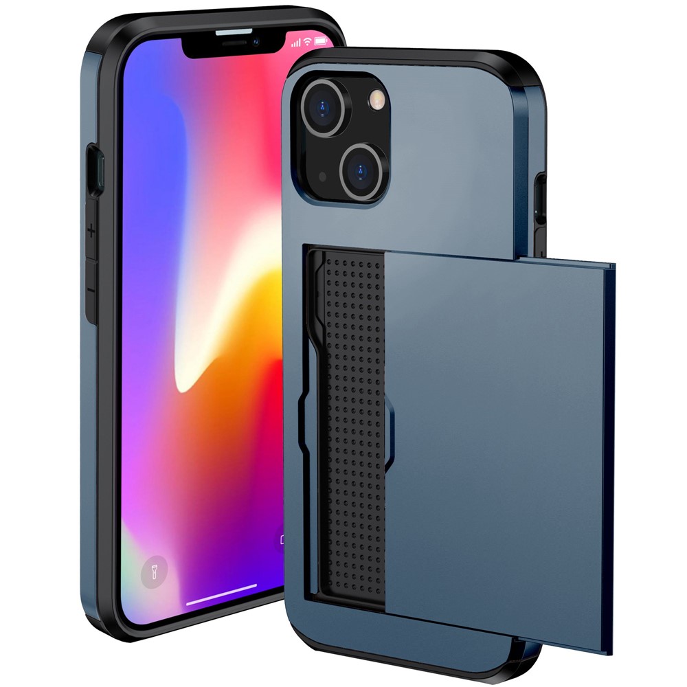 Card Holder Phone Case for iPhone 14 Max 6.7 inch, TPU + PC Dual Layer Protective Cover - Navy Blue-11