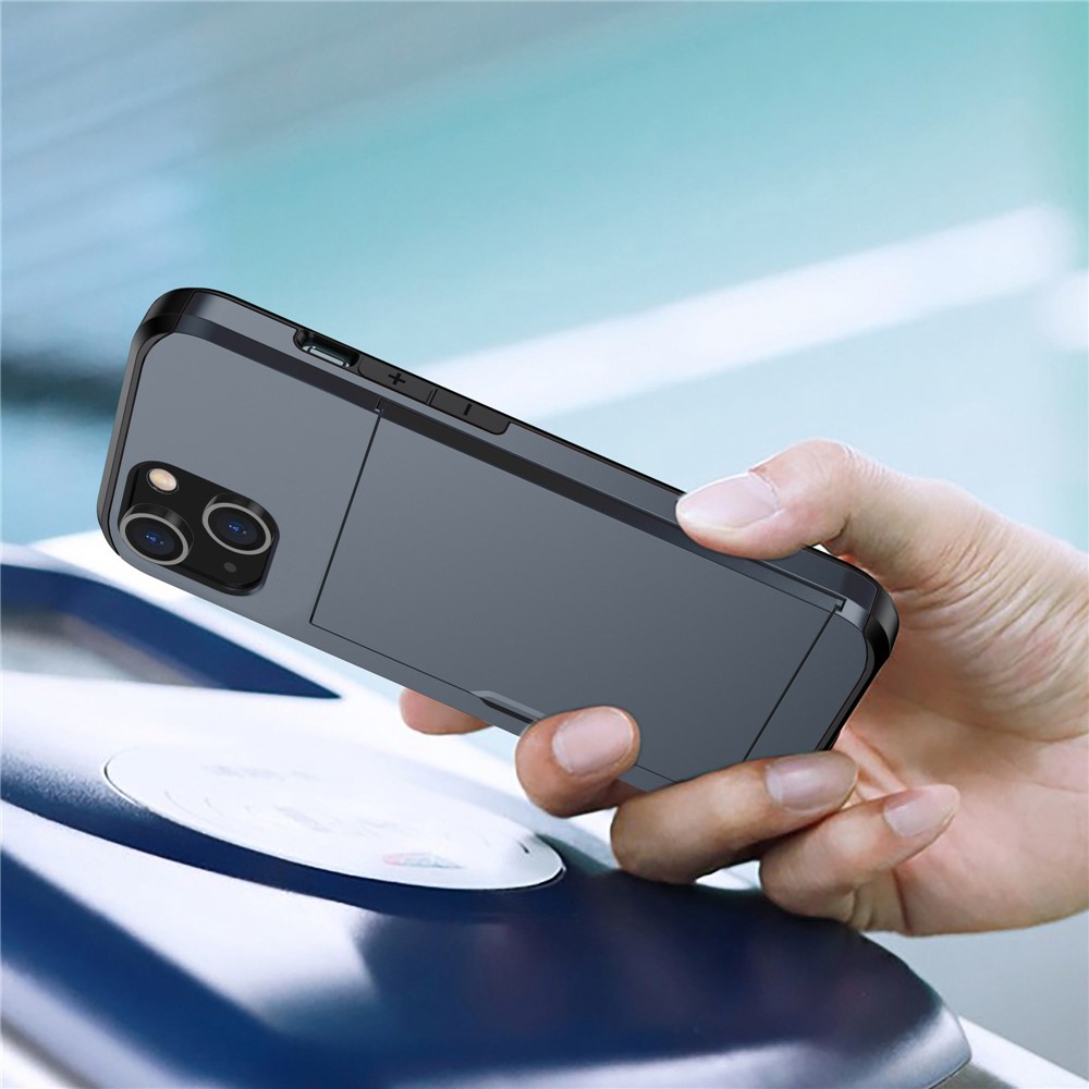 Card Holder Phone Case for iPhone 14 Max 6.7 inch, TPU + PC Dual Layer Protective Cover - Navy Blue-2