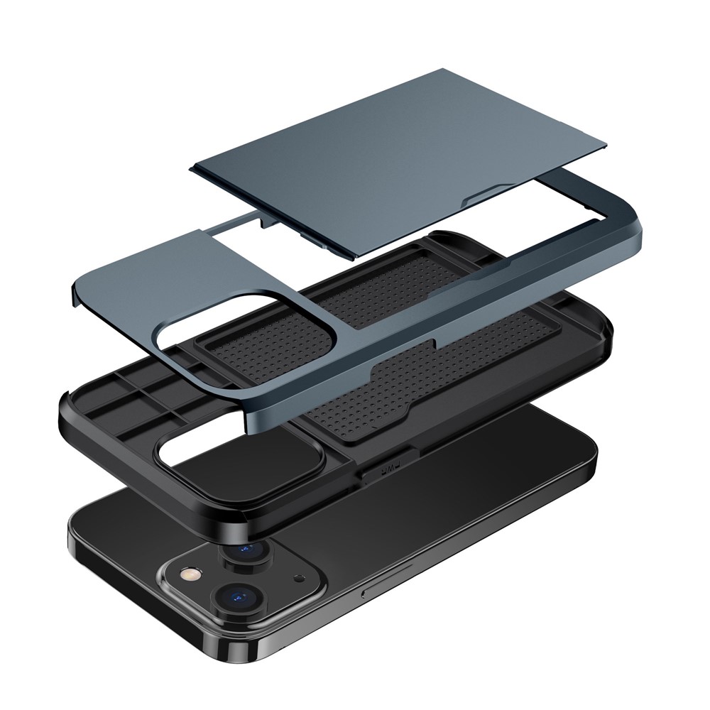 Card Holder Phone Case for iPhone 14 Max 6.7 inch, TPU + PC Dual Layer Protective Cover - Navy Blue-3