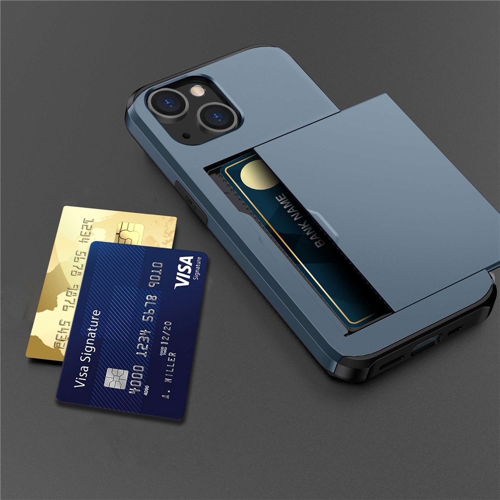 Card Holder Phone Case for iPhone 14 Max 6.7 inch, TPU + PC Dual Layer Protective Cover - Navy Blue-6