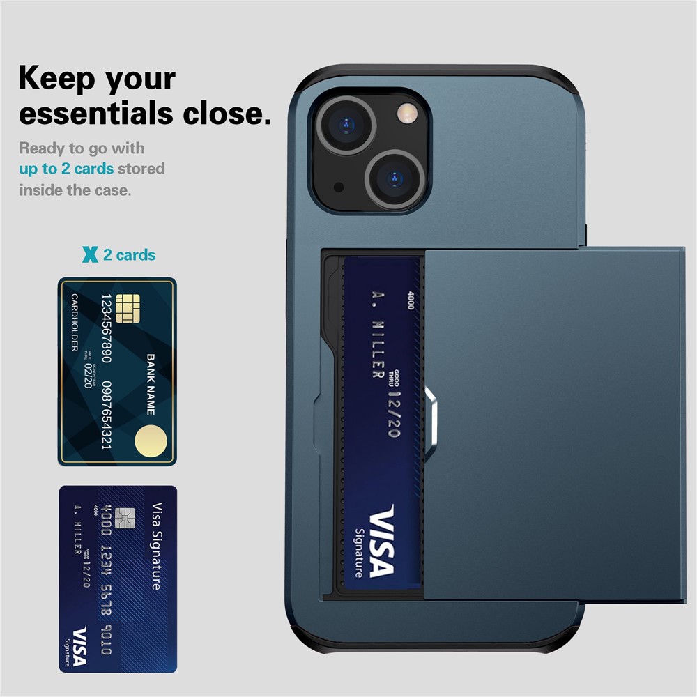 Card Holder Phone Case for iPhone 14 Max 6.7 inch, TPU + PC Dual Layer Protective Cover - Navy Blue-7