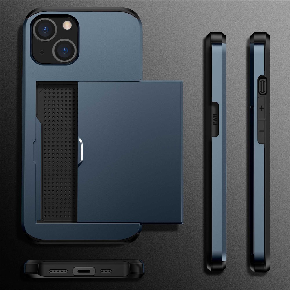 Card Holder Phone Case for iPhone 14 Max 6.7 inch, TPU + PC Dual Layer Protective Cover - Navy Blue-9