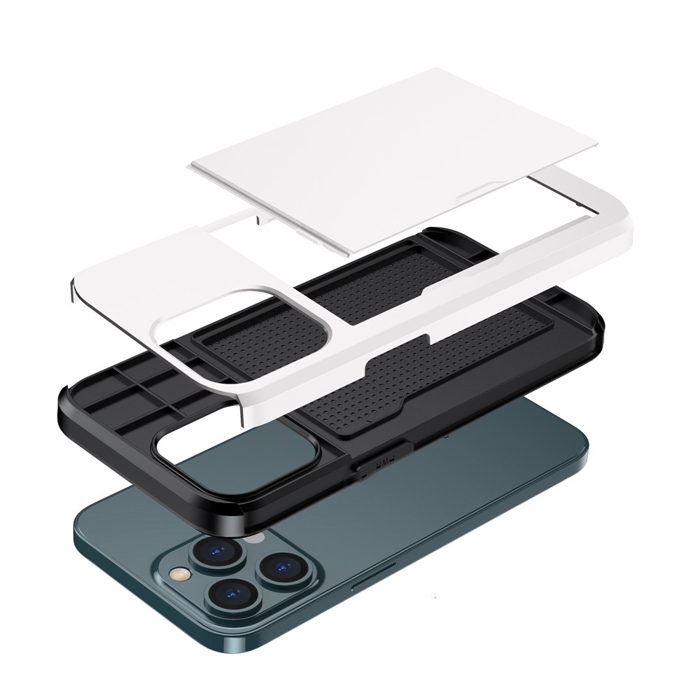 For iPhone 14 Pro Max 6.7 inch TPU + PC Hybrid Case Shockproof Phone Cover with Slide Card Holder - White-3